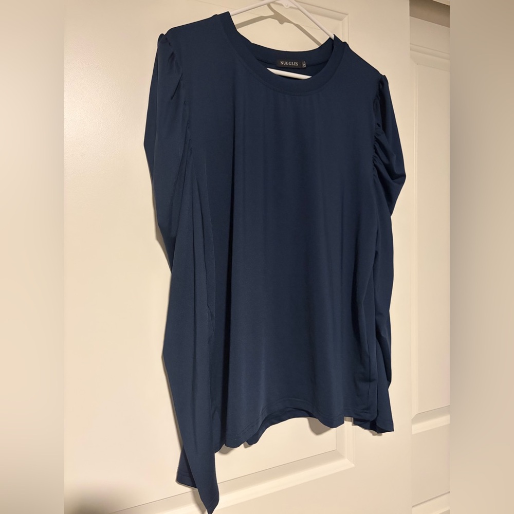 Nuggles Women's Navy Top Scrunched Shoulder Tops
